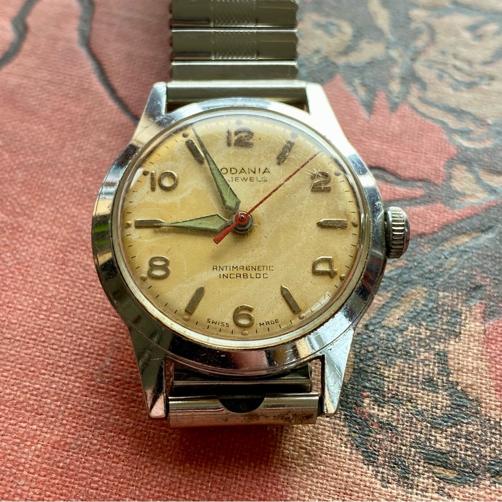 Vintage Rodania Watch 17 Jewels Stainless Steel Expansion Band Swiss Made